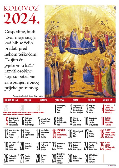 Marija katolički kalendar za 2024. godinu